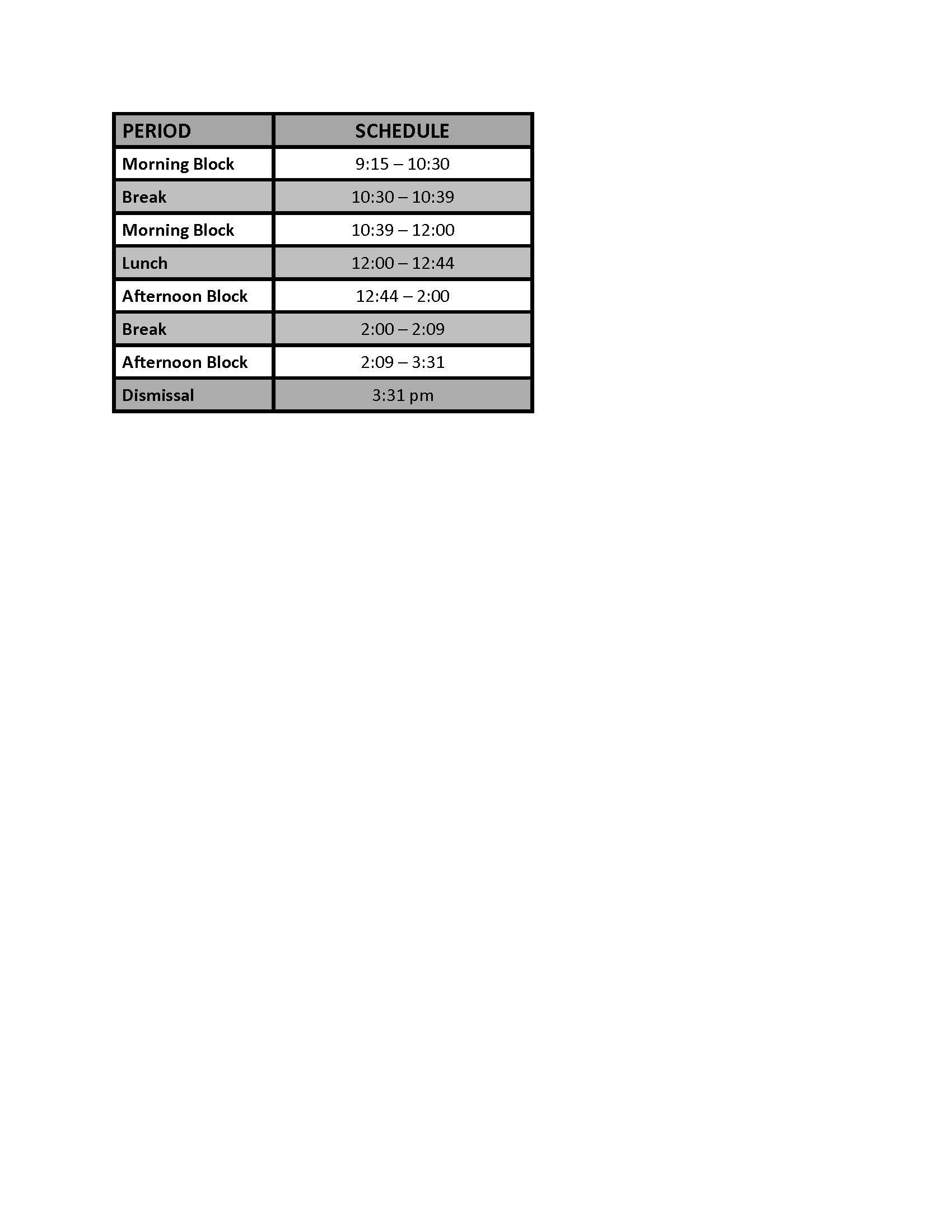 Schedule 2026 2027